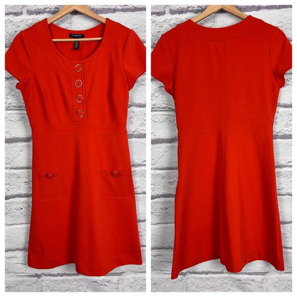 BANANA REPUBLIC Women's 6 Orange Retro Pin-Up Rockabilly Stretch Button Dress - Picture 8 of 8